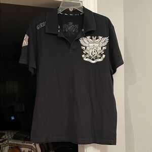 GUESS Men's Polo with Emblem in Black